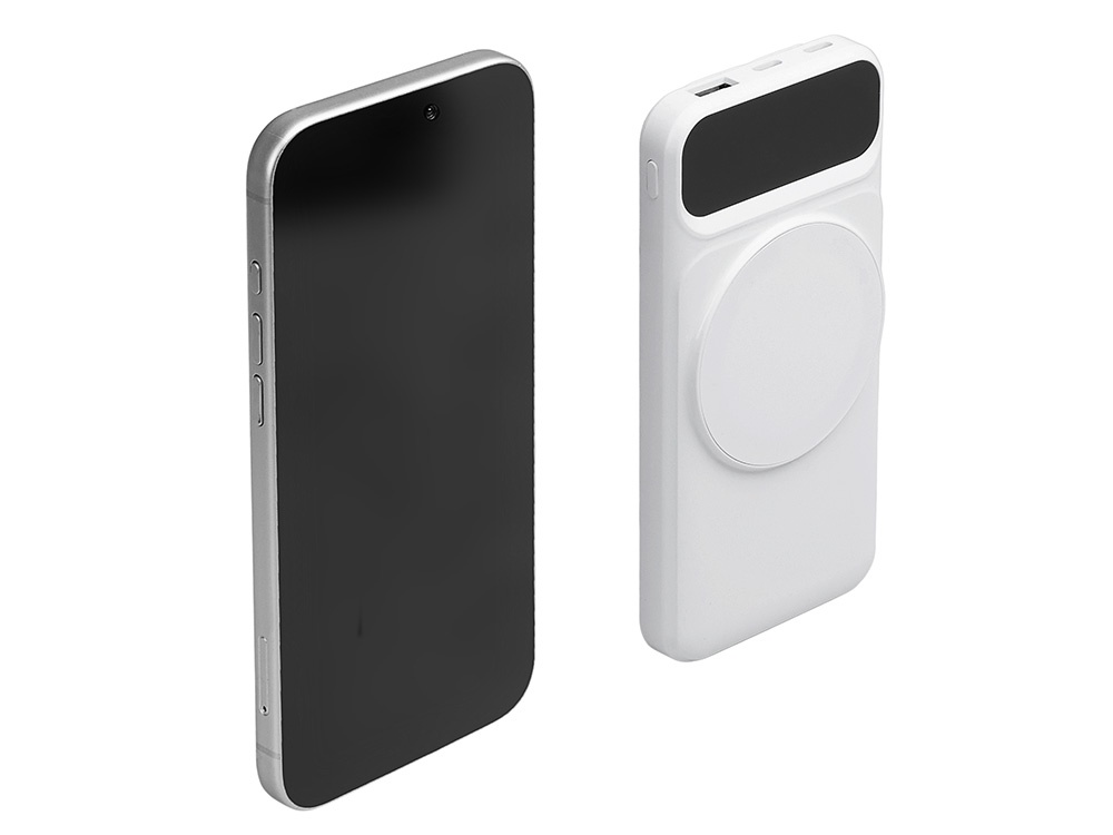 Магнитный беспроводной внешний аккумулятор со встроенными кабелями Мэни, 10000 мАч