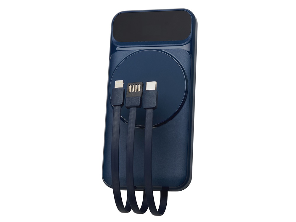 Магнитный беспроводной внешний аккумулятор со встроенными кабелями Мэни, 10000 мАч