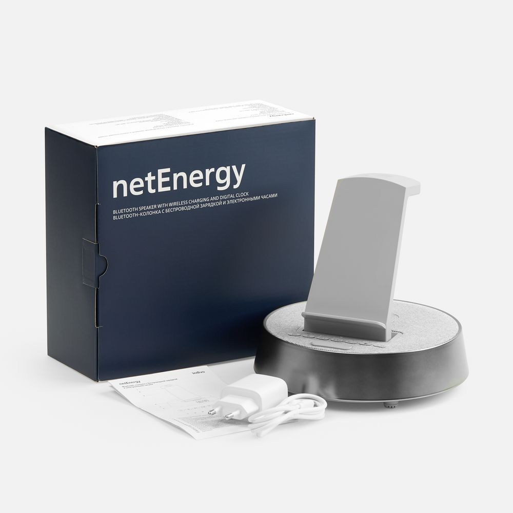 Bluetooth-колонка с беспроводной зарядкой и часами netEnergy